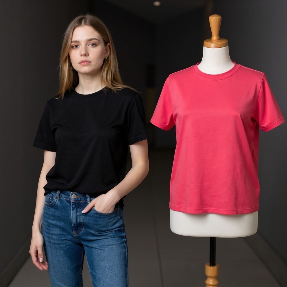 Calme Womens Short Sleeve Crew Neck Tee Coral Size S NWT Quiet Luxury Athleisure